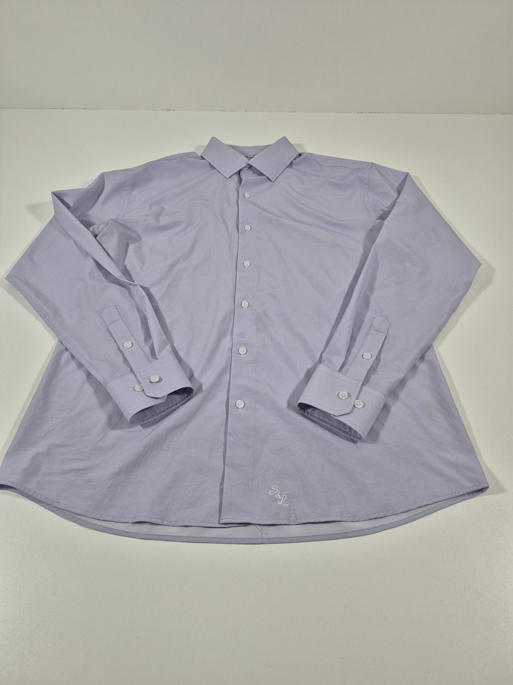 State & Liberty Dress Shirt Mens 44 Purple Herringbone Stretch Long Sleeve